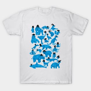 Blue Animals Black Hats T-Shirt